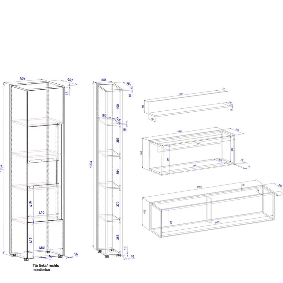 Schränke & Wandboard Wohnzimmer Set - Ahilav (fünfteilig)^Wohnen Clearance
