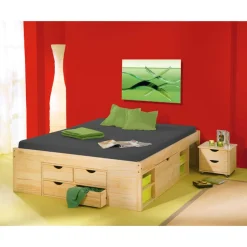 Wohnen Schubladenbett Oladrios aus Kiefer massiv (dreiteilig)