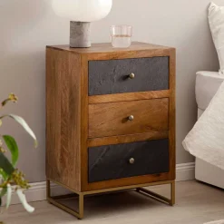 Wohnen 3-Schubladen-Nachtkommode in Anthrazit Steinoptik - Posto