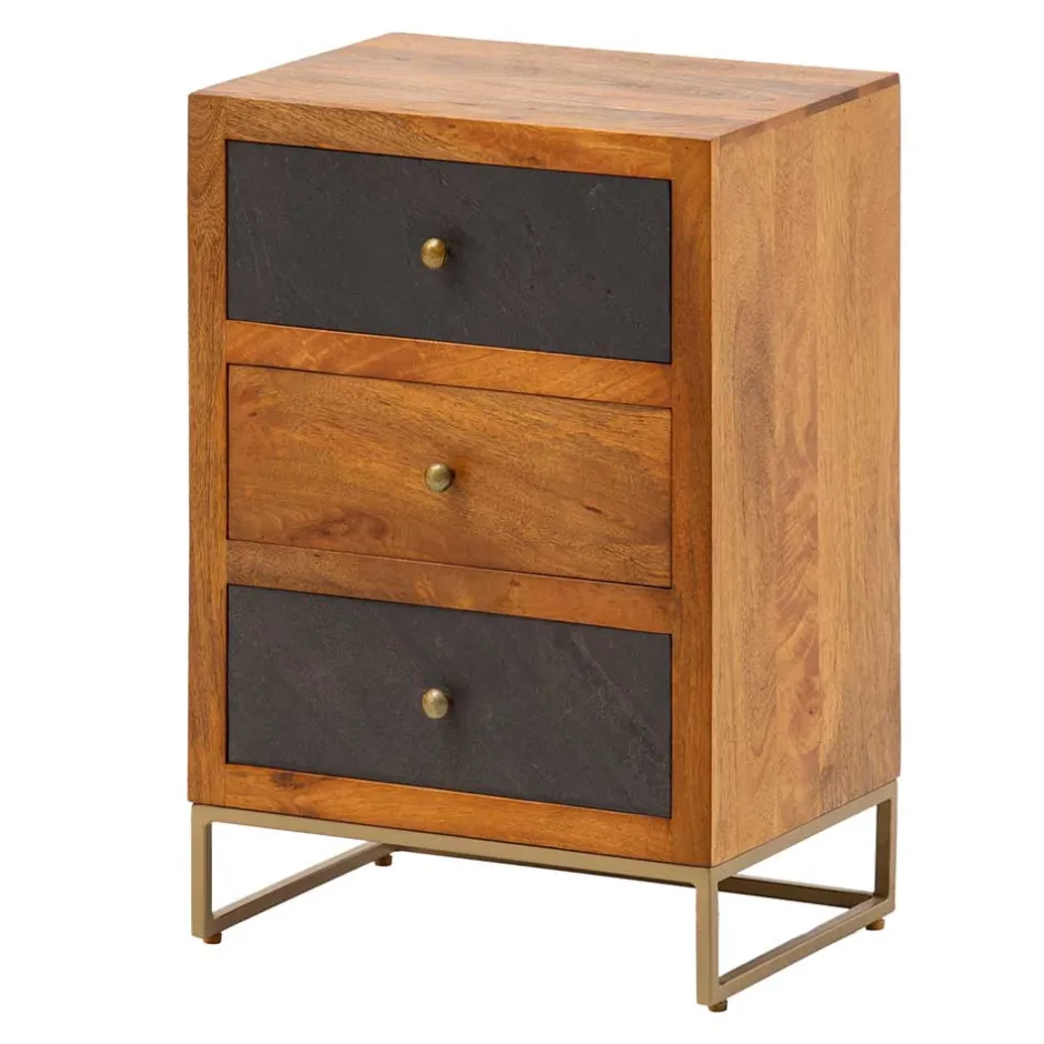 Wohnen 3-Schubladen-Nachtkommode in Anthrazit Steinoptik - Posto