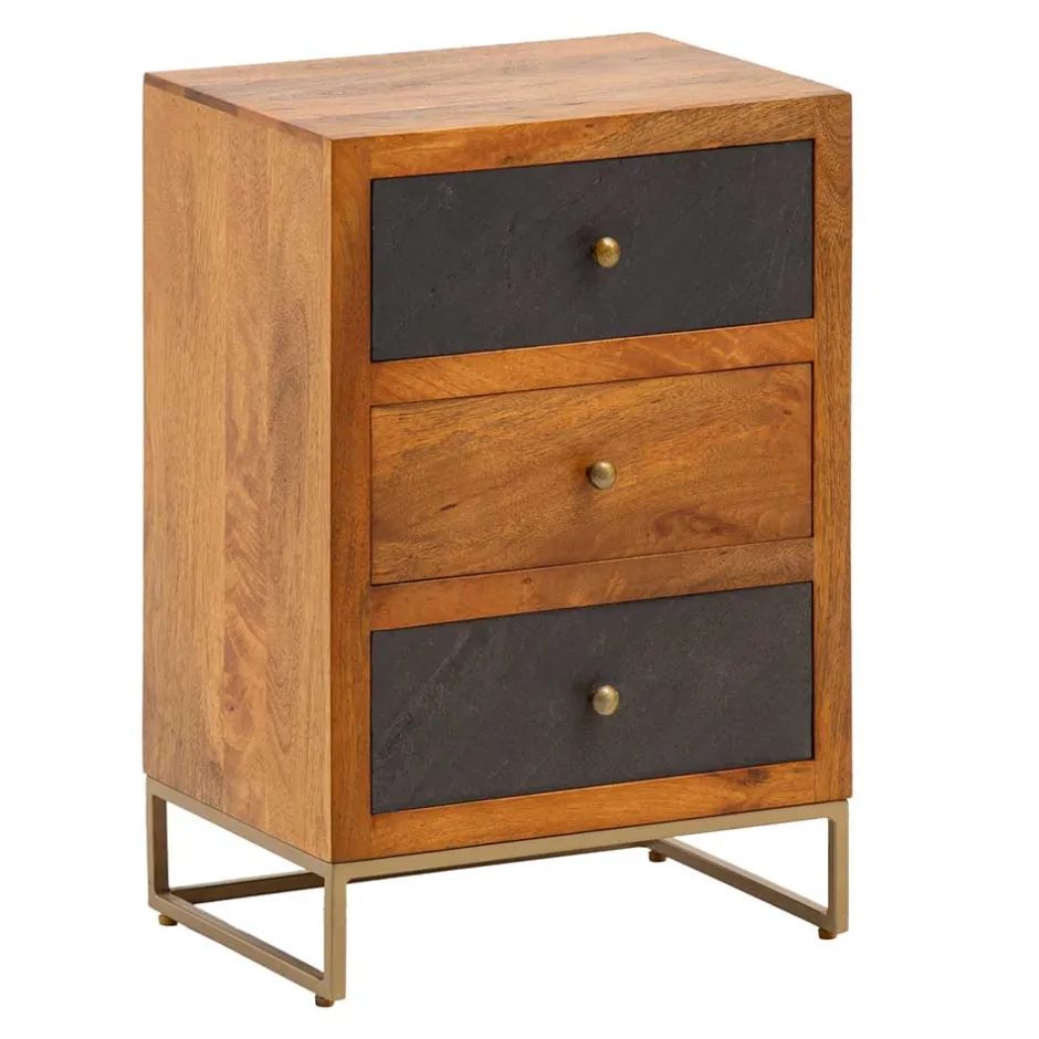 Wohnen 3-Schubladen-Nachtkommode in Anthrazit Steinoptik - Posto