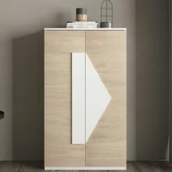 Wohnen Schuh Designschrank in Eiche Bianco & Weiß - Wilios