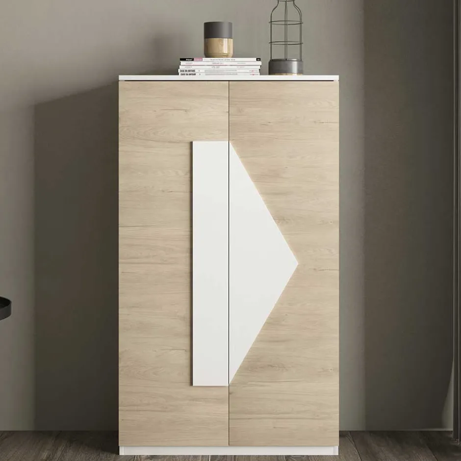 Wohnen Schuh Designschrank in Eiche Bianco & Weiß - Wilios