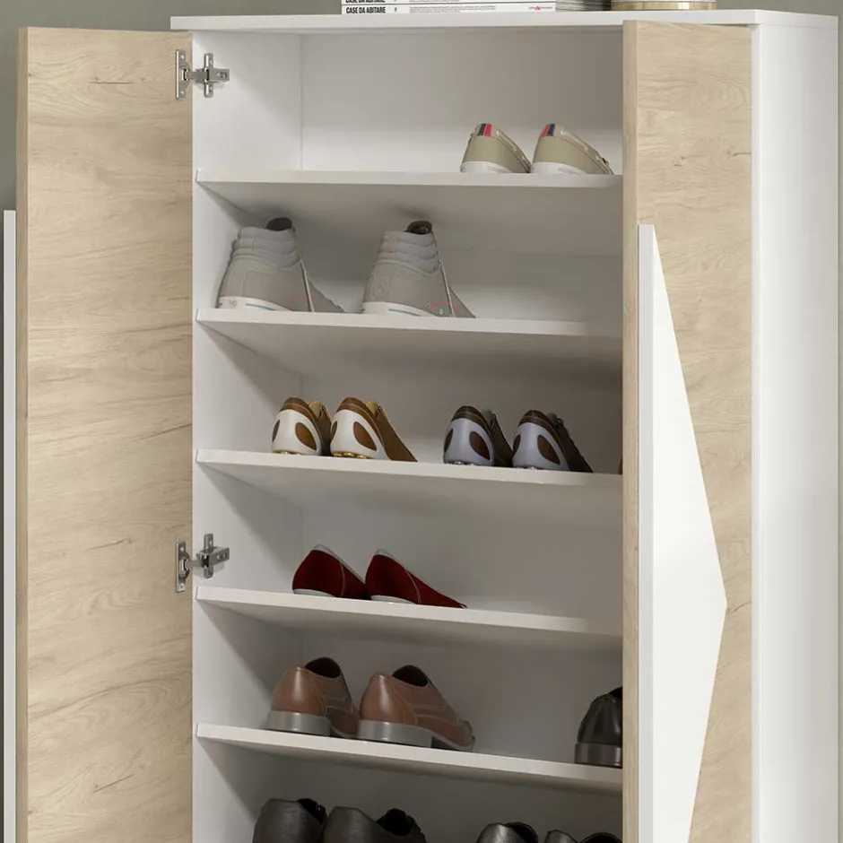 Wohnen Schuh Designschrank in Eiche Bianco & Weiß - Wilios