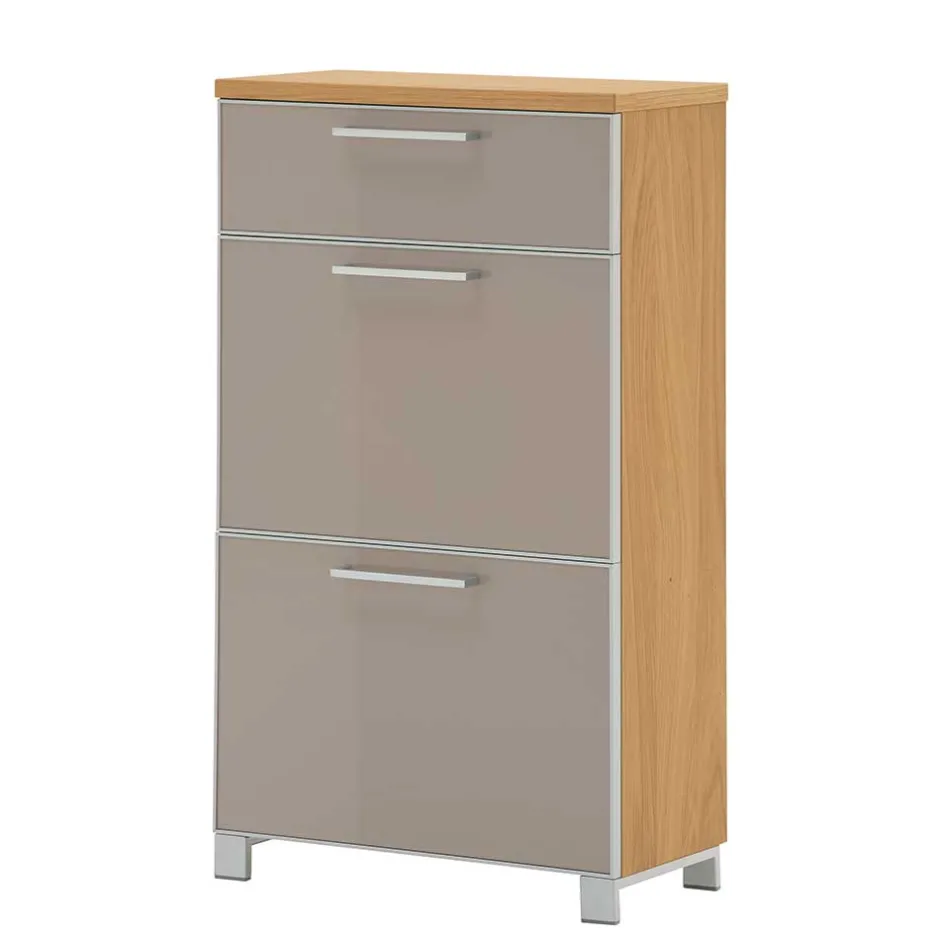 Schuh Klappenschrank Diecca in Taupe Glas beschichtet^Wohnen New