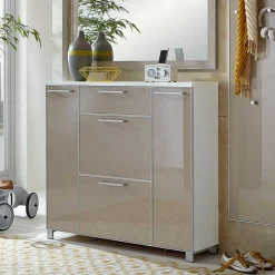 Schuhaufbewahrung Srocca in Taupe Glas beschichtet Weiß^Wohnen Best