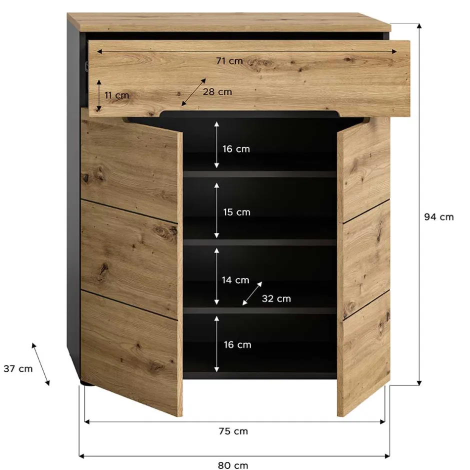 Schuhkommode in Wildeiche mit Grau - Norja^Wohnen Online