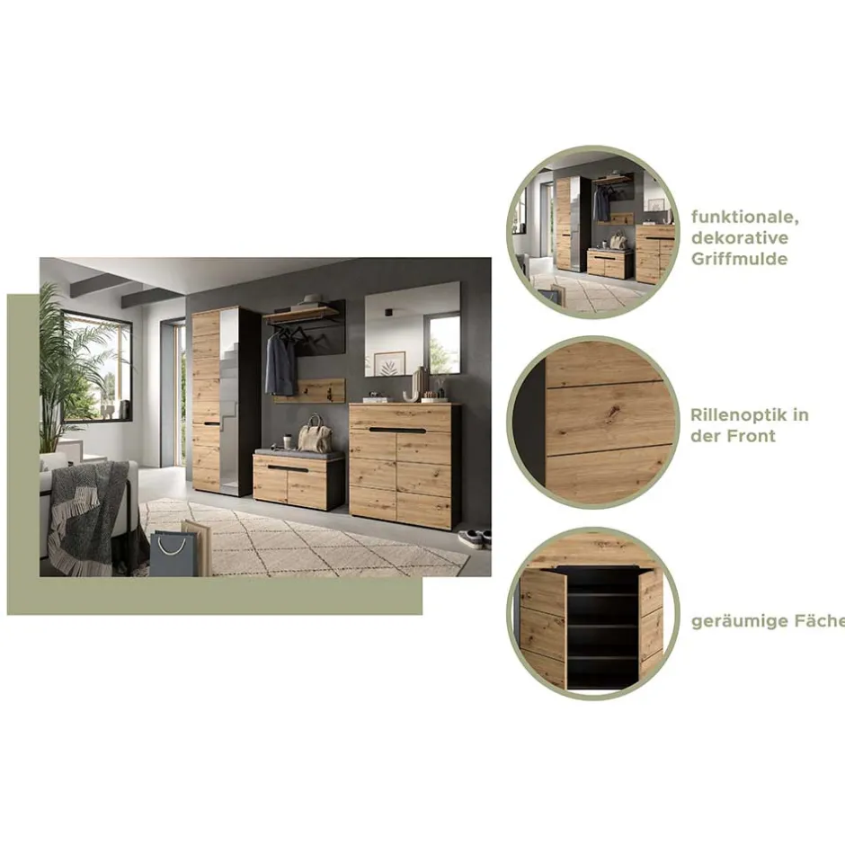 Schuhkommode in Wildeiche mit Grau - Norja^Wohnen Online