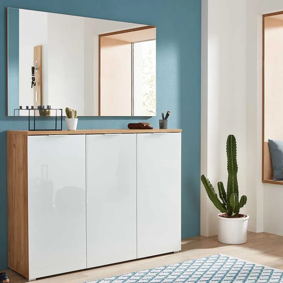 Wohnen Schuhschrank & Wandspiegel Set Reestyl in Eiche Dekor (zweiteilig)