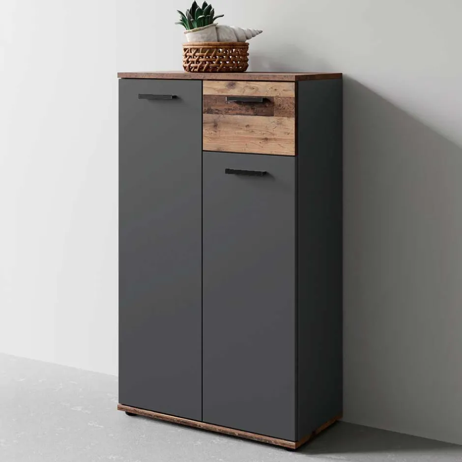 Wohnen Schuhschrank in Anthrazit und Altholz Optik - Vlatu