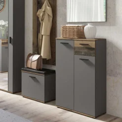 Wohnen Schuhschrank in Anthrazit und Altholz Optik - Vlatu