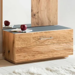 Schuhschrank mit Balkeneiche Furnier Macusos & Glasplatte Anthrazit^Wohnen Outlet