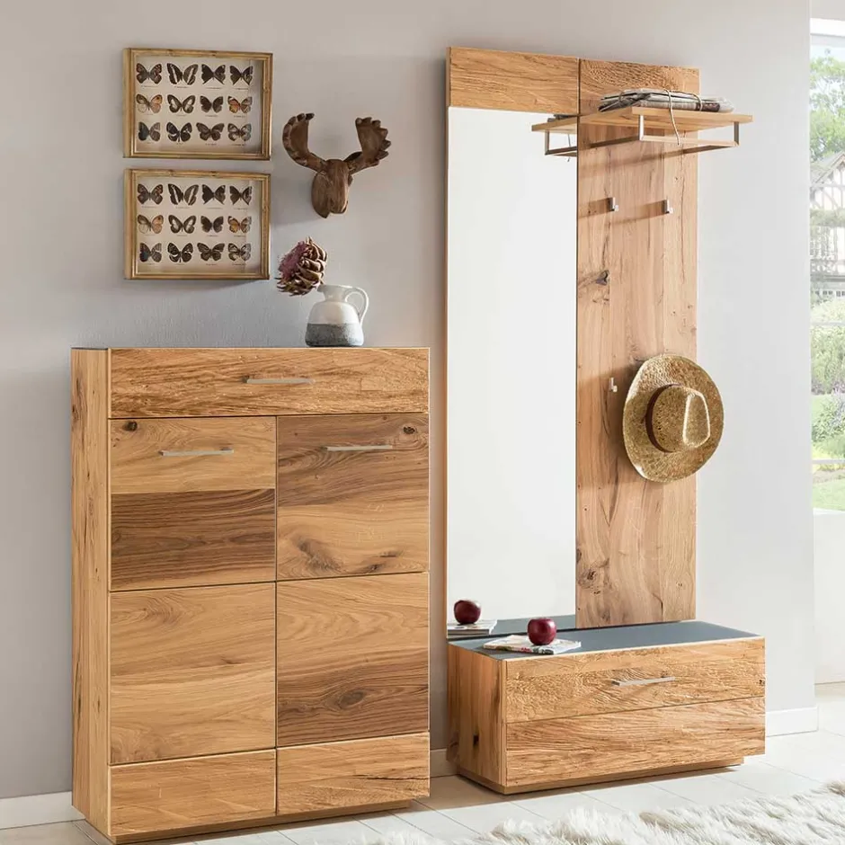 Schuhschrank mit Balkeneiche Furnier Macusos & Glasplatte Anthrazit^Wohnen Outlet