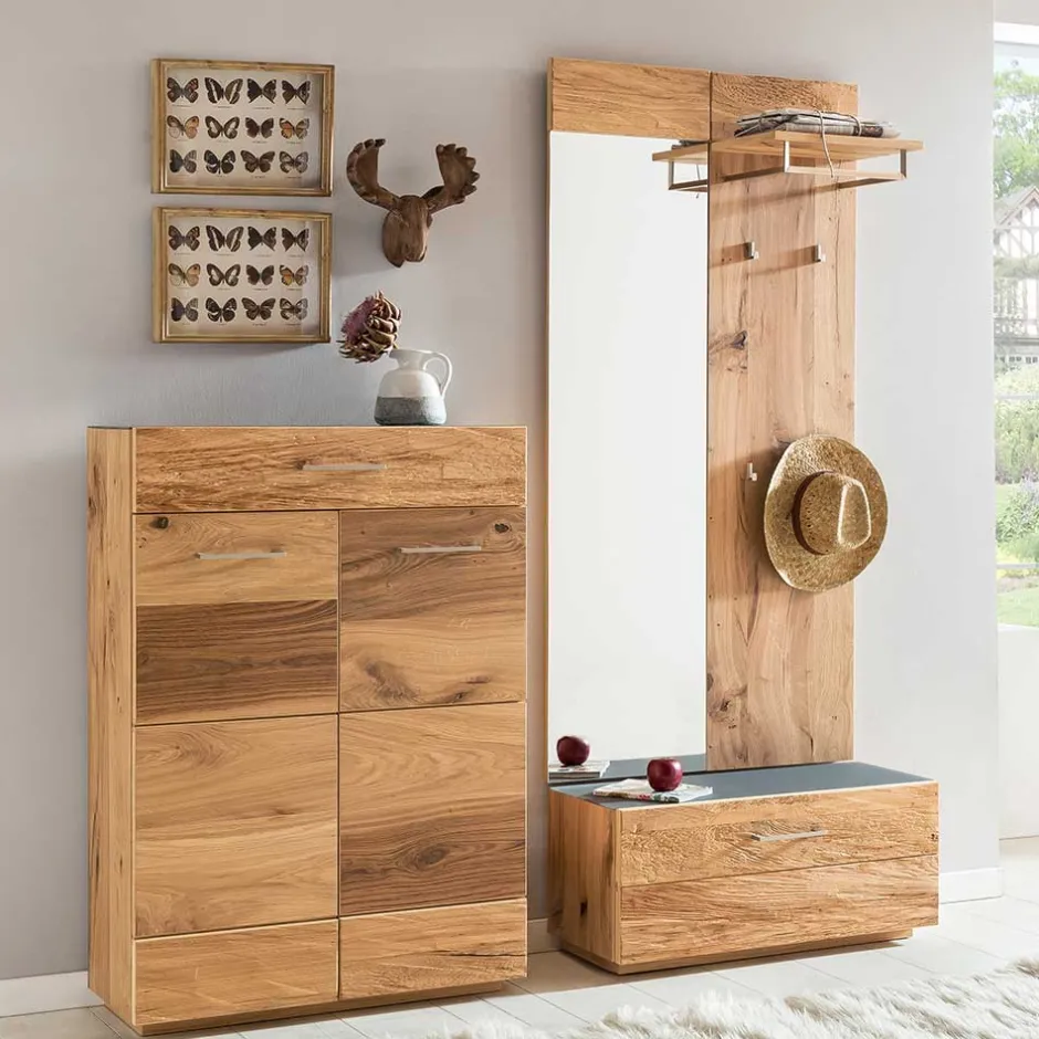 Schuhschrank mit Front Balkeneiche Furnier Macusos seidenmatt lackiert^Wohnen Outlet