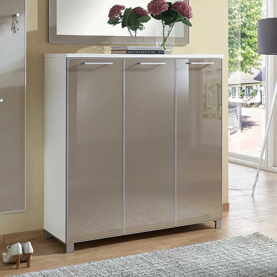 Schuhschrank Srocca in Taupe Weiß Glas beschichtet^Wohnen Discount