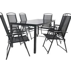 Schwarze Garten-Tischgruppe Set - Leni (siebenteilig)^Wohnen Sale