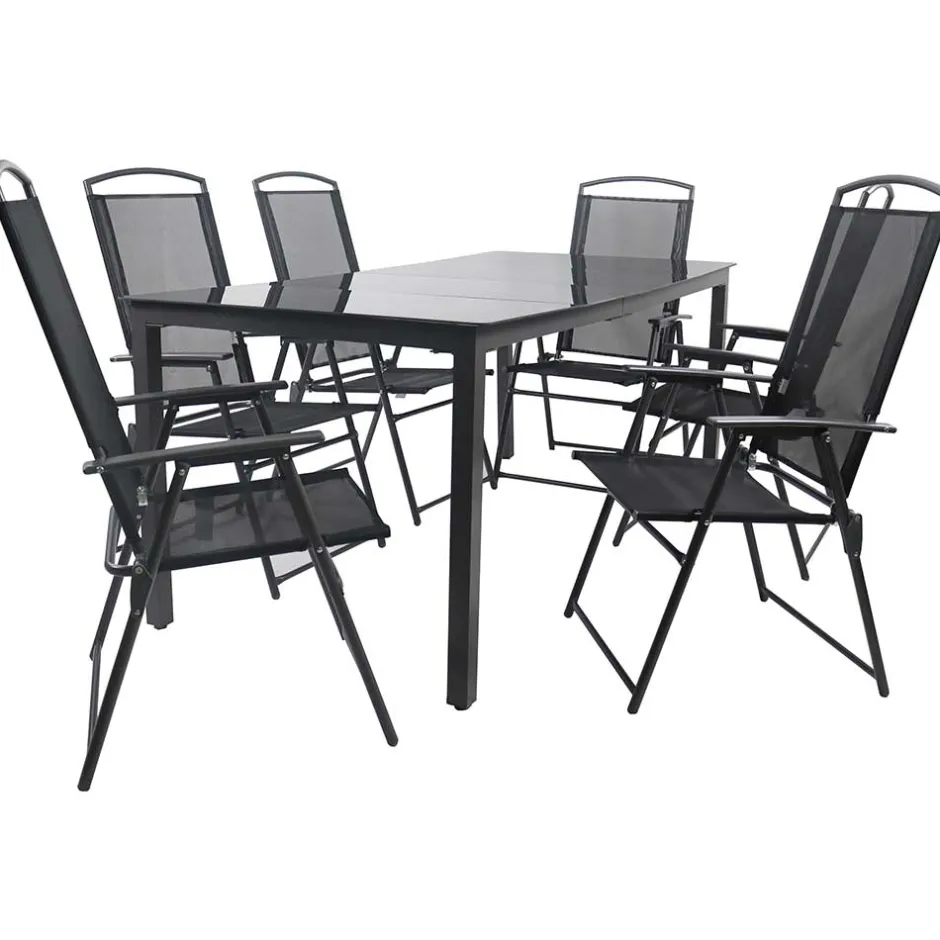 Schwarze Garten-Tischgruppe Set - Leni (siebenteilig)^Wohnen Sale