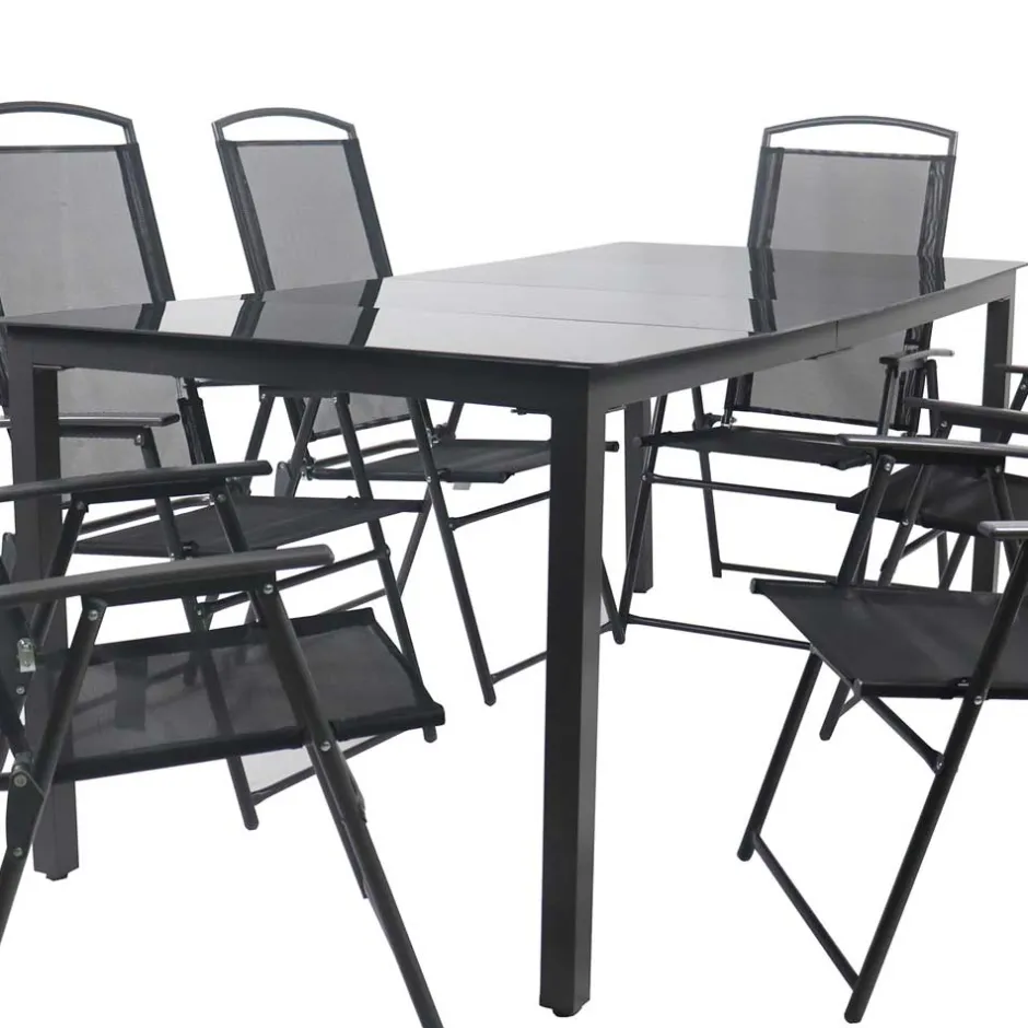 Schwarze Garten-Tischgruppe Set - Leni (siebenteilig)^Wohnen Sale