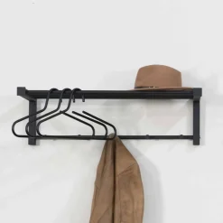 Wohnen Schwarze Stahl Wandgarderobe mit Hutablage - Tattra