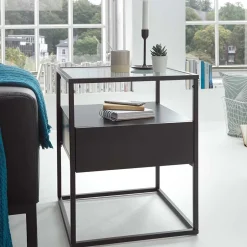 Wohnen Schwarzer Beistelltisch mit Klarglas Platte - Troketta