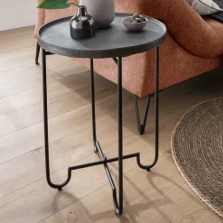 Wohnen Schwarzer Beistelltisch mit Alu Platte - Amalia