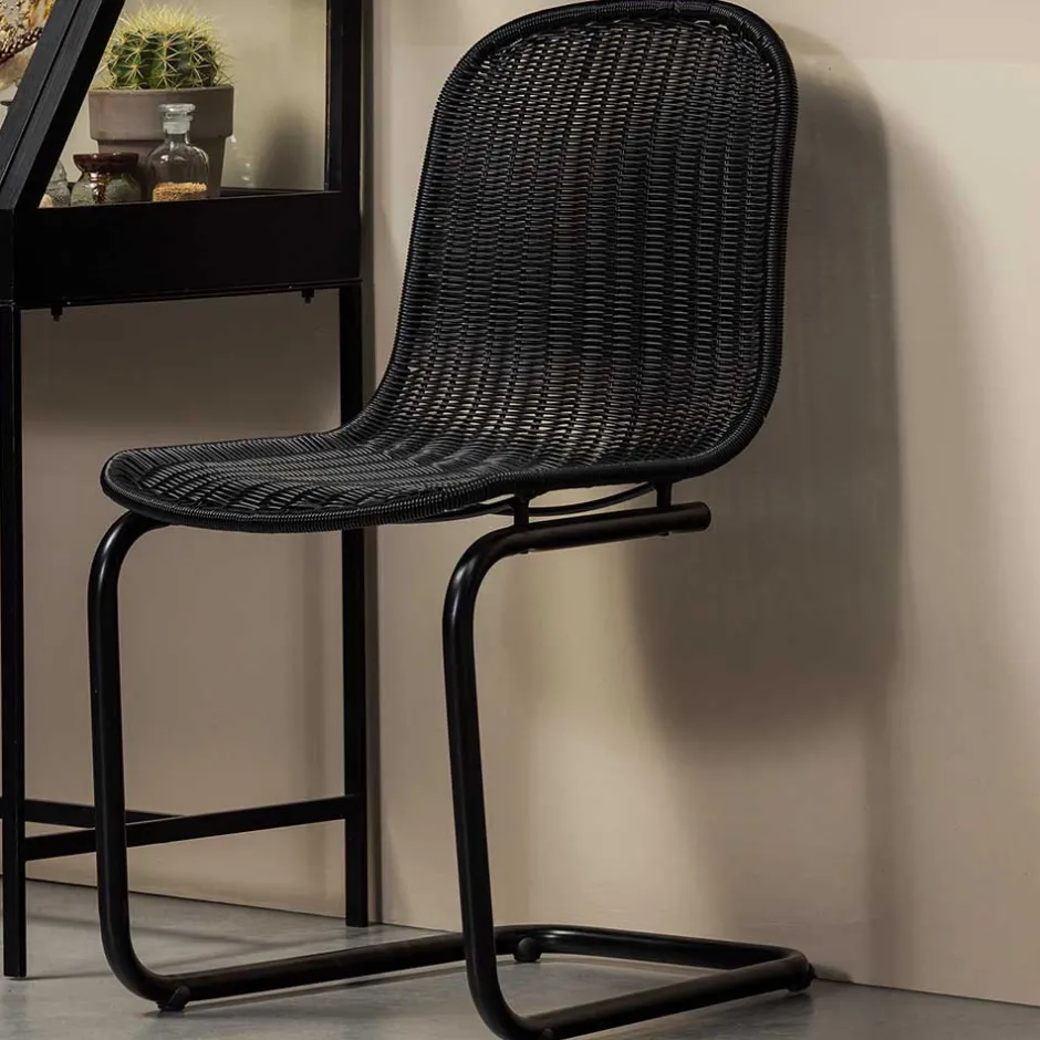 Wohnen Schwarzer Freischwinger aus Kunstrattan - Babette (2er Set)