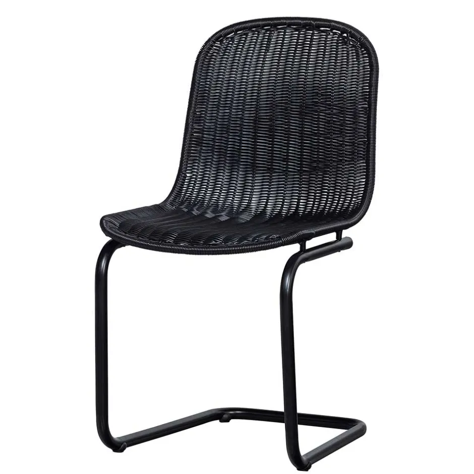 Wohnen Schwarzer Freischwinger aus Kunstrattan - Babette (2er Set)