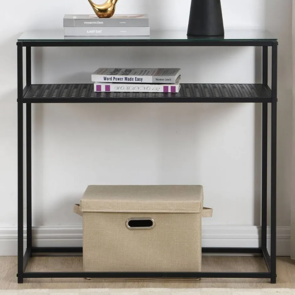 Wohnen Schwarzer Konsolentisch mit Glasplatte - Panfreda