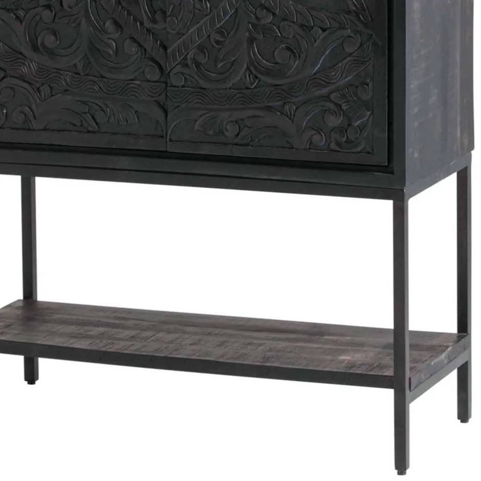 Schwarzer Schrank mit Schnitzereien - Namibe^Wohnen