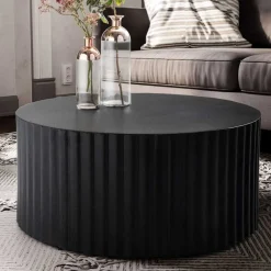 Schwarzer Sofatisch mit gerilltem Zylindergestell - Crocetta^Wohnen New