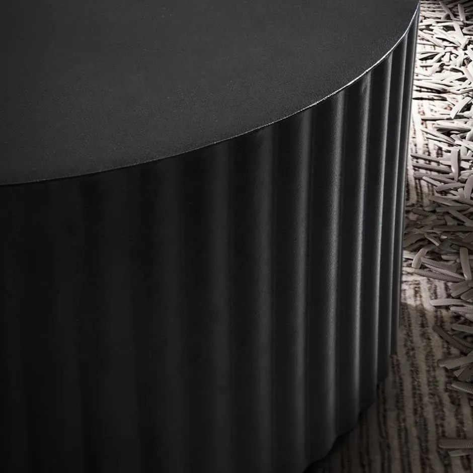 Schwarzer Sofatisch mit gerilltem Zylindergestell - Crocetta^Wohnen New