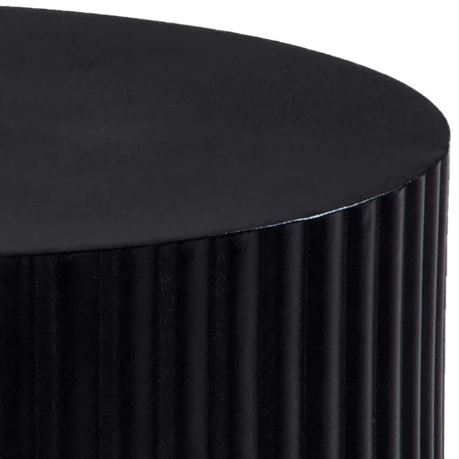 Schwarzer Sofatisch mit gerilltem Zylindergestell - Crocetta^Wohnen New