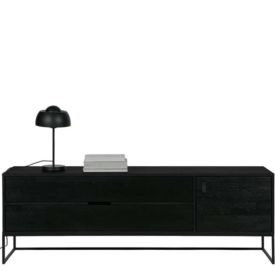 Schwarzer TV Unterschrank mit zwei Schubladen - Almery^Wohnen New