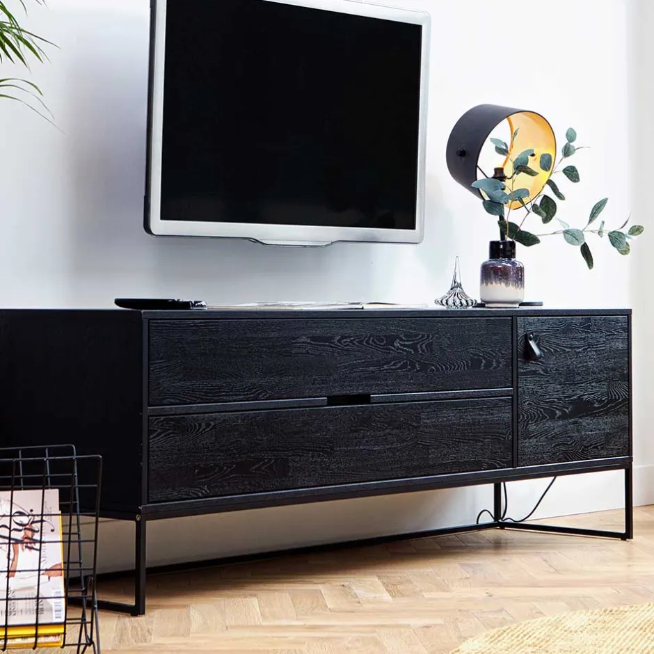 Schwarzer TV Unterschrank mit zwei Schubladen - Almery^Wohnen New