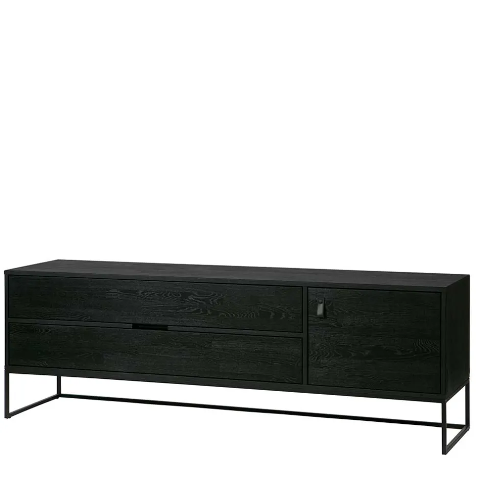 Schwarzer TV Unterschrank mit zwei Schubladen - Almery^Wohnen New