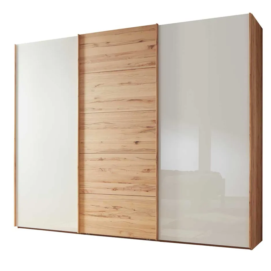 Wohnen Schwebetürenschrank in Kernbuche & Beige - Krofun