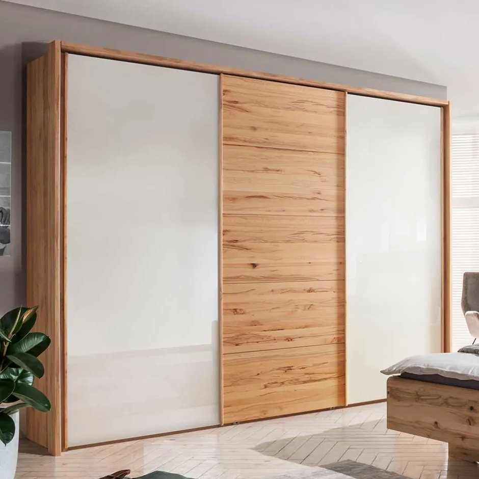 Wohnen Schwebetürenschrank in Kernbuche & Beige - Krofun