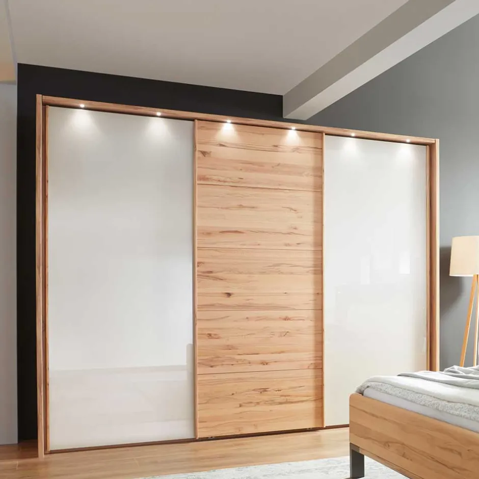 Wohnen Schwebetürenschrank in Kernbuche & Beige - Krofun