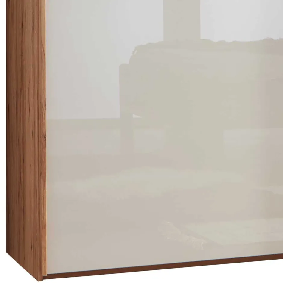 Wohnen Schwebetürenschrank in Kernbuche & Beige - Krofun
