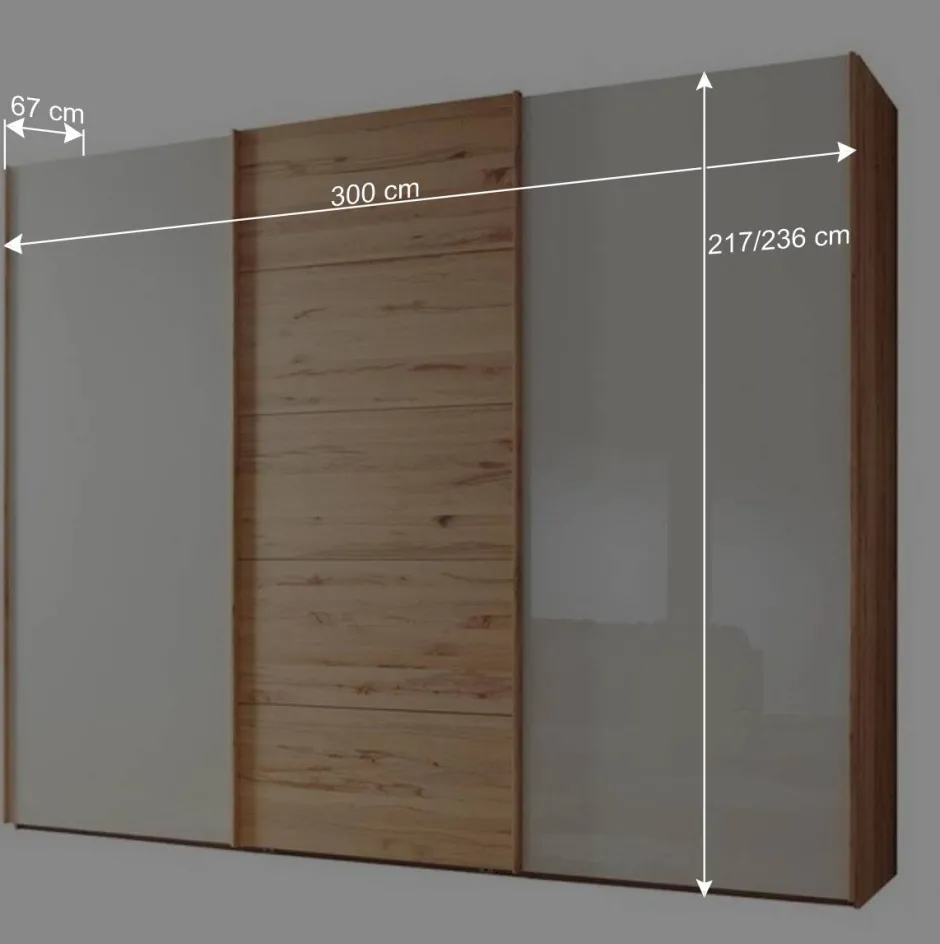 Wohnen Schwebetürenschrank in Kernbuche & Beige - Krofun