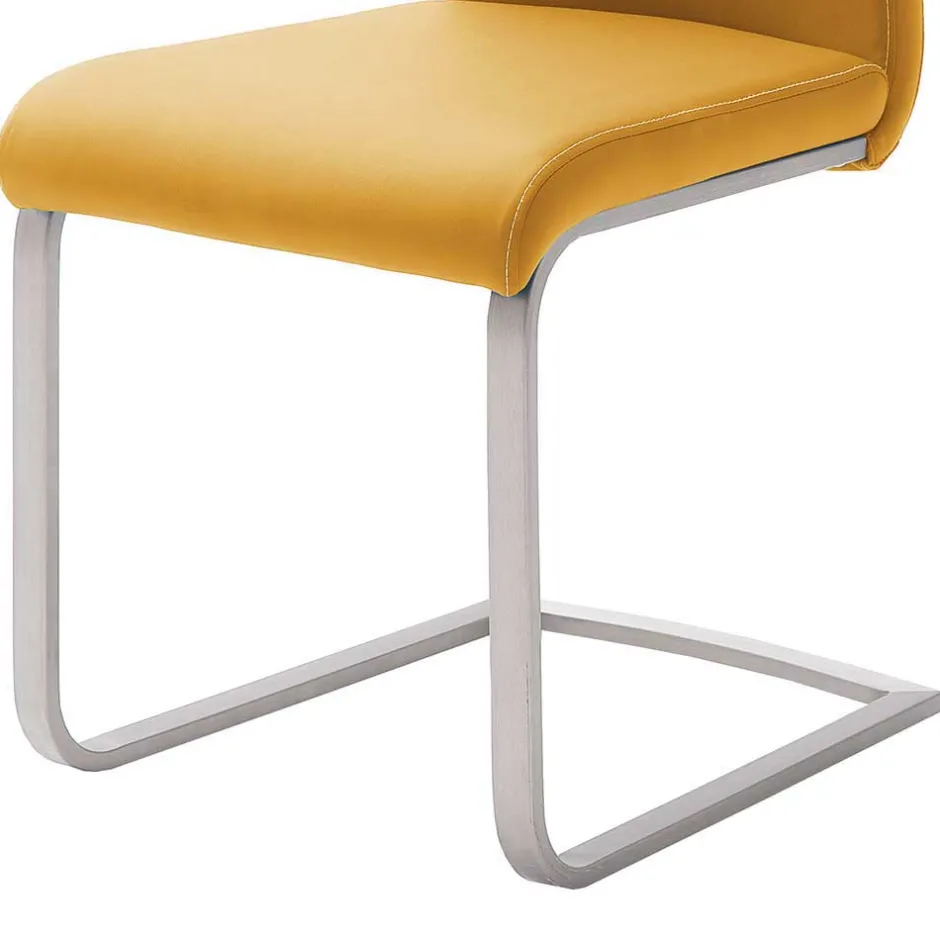 Schwingstuhl in Curry Gelb Kunstleder Ericova mit Edelstahl Gestell (4er Set)^Wohnen Hot