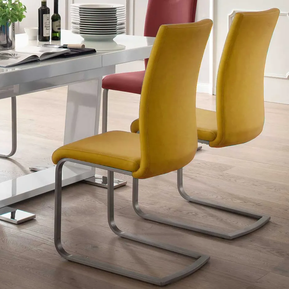 Schwingstuhl in Curry Gelb Kunstleder Ericova mit Edelstahl Gestell (4er Set)^Wohnen Hot