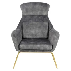 Wohnen Sessel in Grau Samtvelours & Messing Metall - Henrics