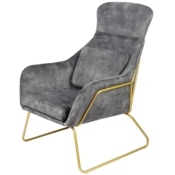 Wohnen Sessel in Grau Samtvelours & Messing Metall - Henrics