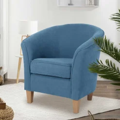 Wohnen Sessel in Petrol Blau und Buche Natur - Kusmana