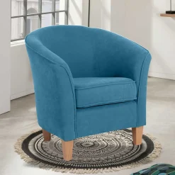 Wohnen Sessel in Petrol Blau und Buche Natur - Kusmana