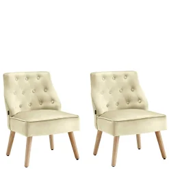 Wohnen Sessel mit Knopfheftung in Creme Samt - Artling (2er Set)