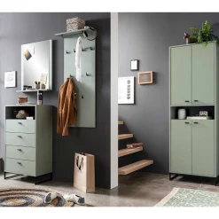 Wohnen Set Dielenmöbel in Graugrün - Velmarun (vierteilig)