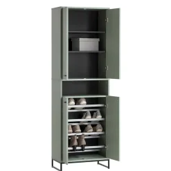 Wohnen Set Dielenmöbel in Graugrün - Velmarun (vierteilig)