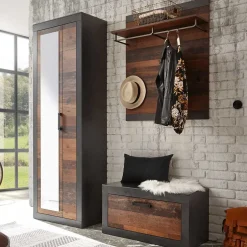 Wohnen Set Dielenmöbel in Holz Antik - Timuras (dreiteilig)